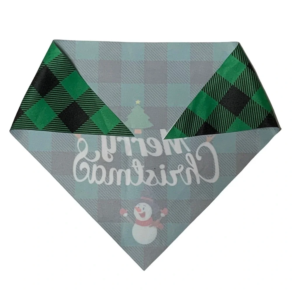 Christmas Dog Bandanna Tartan Plaid Merry Christmas Graphic Tie On Green 19